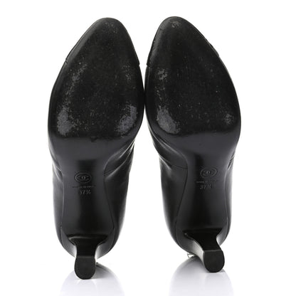 Chanel Lambskin Patent Cap Toe Pearl Camellia CC Short Boot 37.5 Black 5 of 8