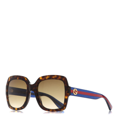 Gucci Acetate Square Frame Web Glitter Sunglasses GG0036S Brown Blue 1 of 7