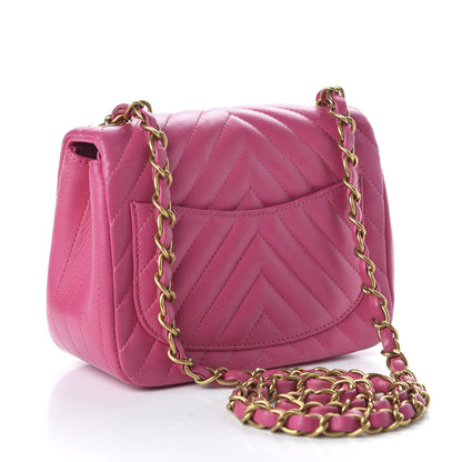 Chanel Lambskin Chevron Quilted Mini Square Flap Fuchsia 3 of 14