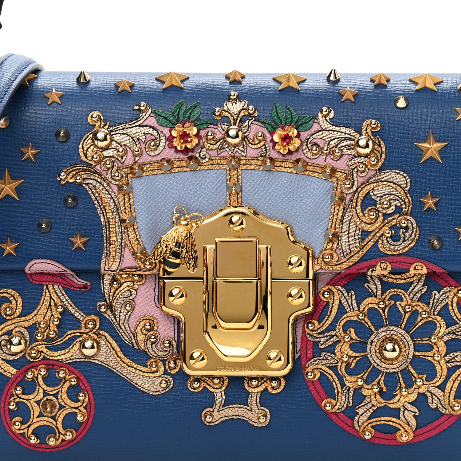 Dolce & Gabbana Calfskin Crystal Embellished Lucia Shoulder Bag Blue Multicolor 10 of 11