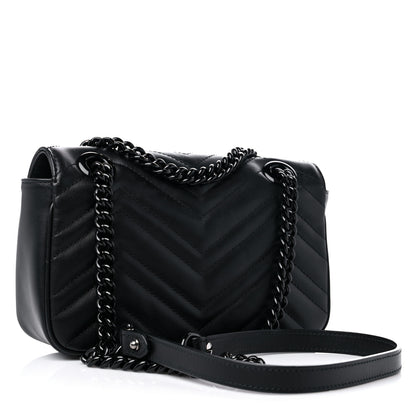 Gucci Calfskin Matelasse Monochrome Mini GG Marmont Shoulder Bag Black 2 of 9