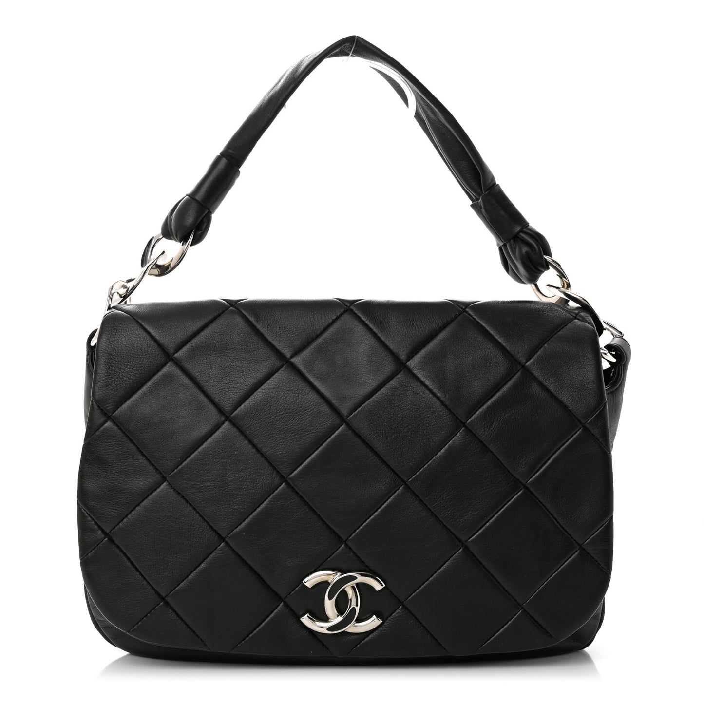 Lambskin Quilted Enamel CC Pillow Soft Flap Black