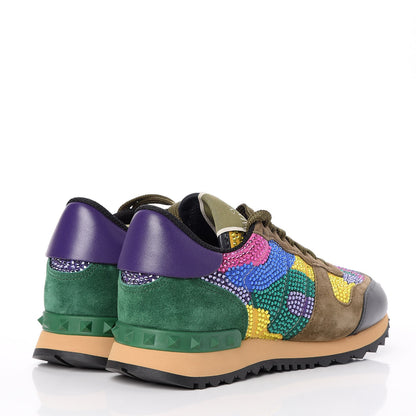 Valentino Garavani Suede Crystal Camouflage Womens Rockrunner Sneakers 38 Multicolor 4 of 10