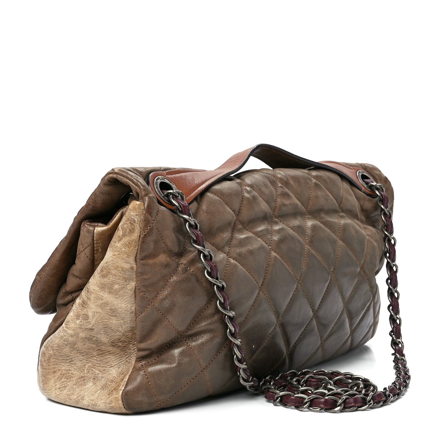 Iridescent Calfskin In The Mix Jumbo Flap Khaki