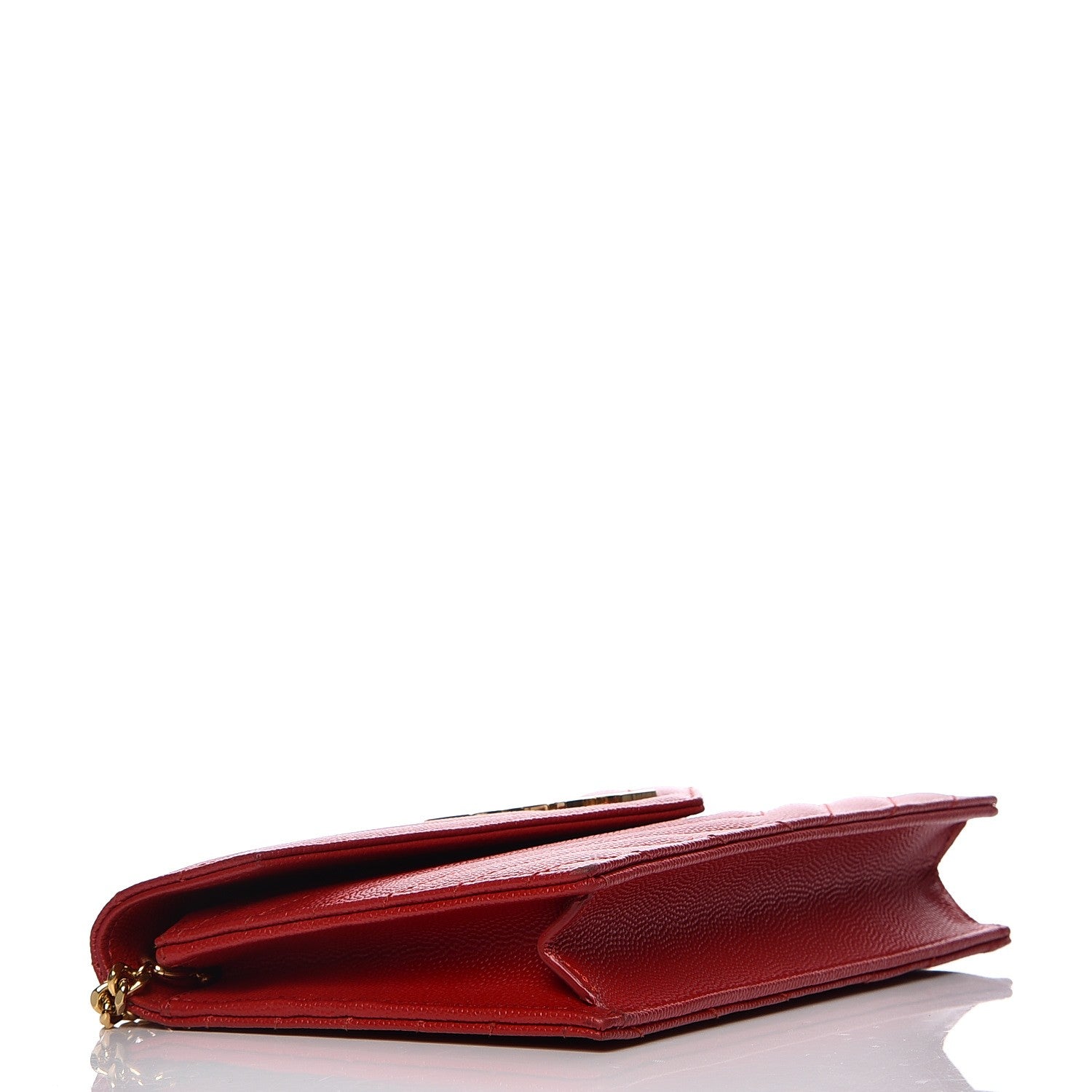 Saint Laurent Grain De Poudre Matelasse Chevron Monogram Envelope Chain Wallet New Red 4 of 13