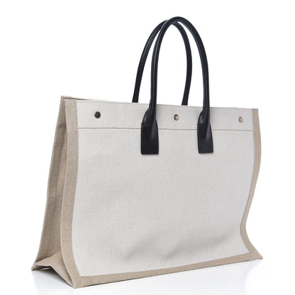 Saint Laurent Linen Calfskin Rive Gauche Tote Optic White 3 of 8