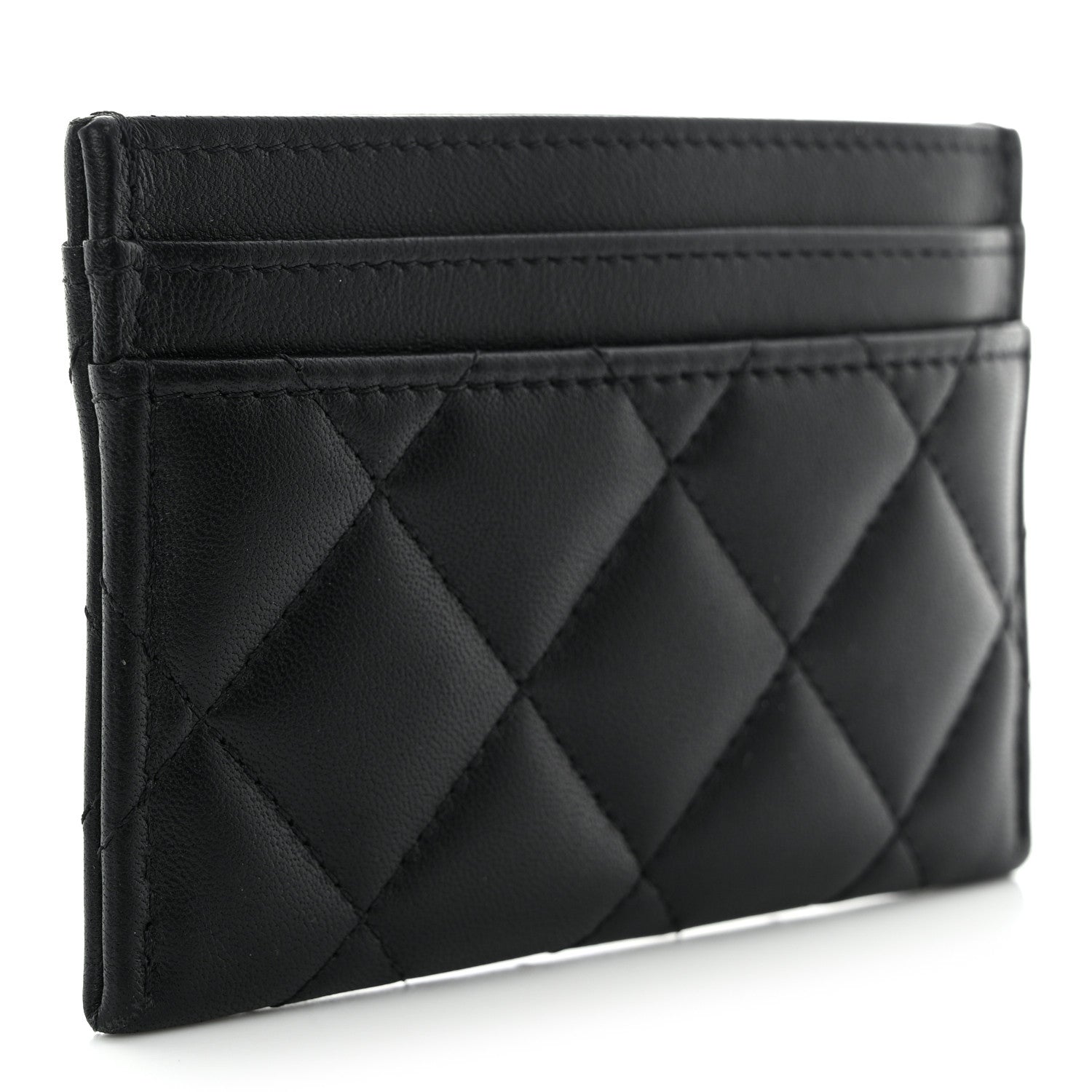Chanel Lambskin Crystal Quilted Studded CC Card Holder Black 3 of 9
