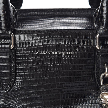 Alexander McQueen Calfskin Lizard Embossed Small Skull Padlock Zip Around Tote Black 9 of 12