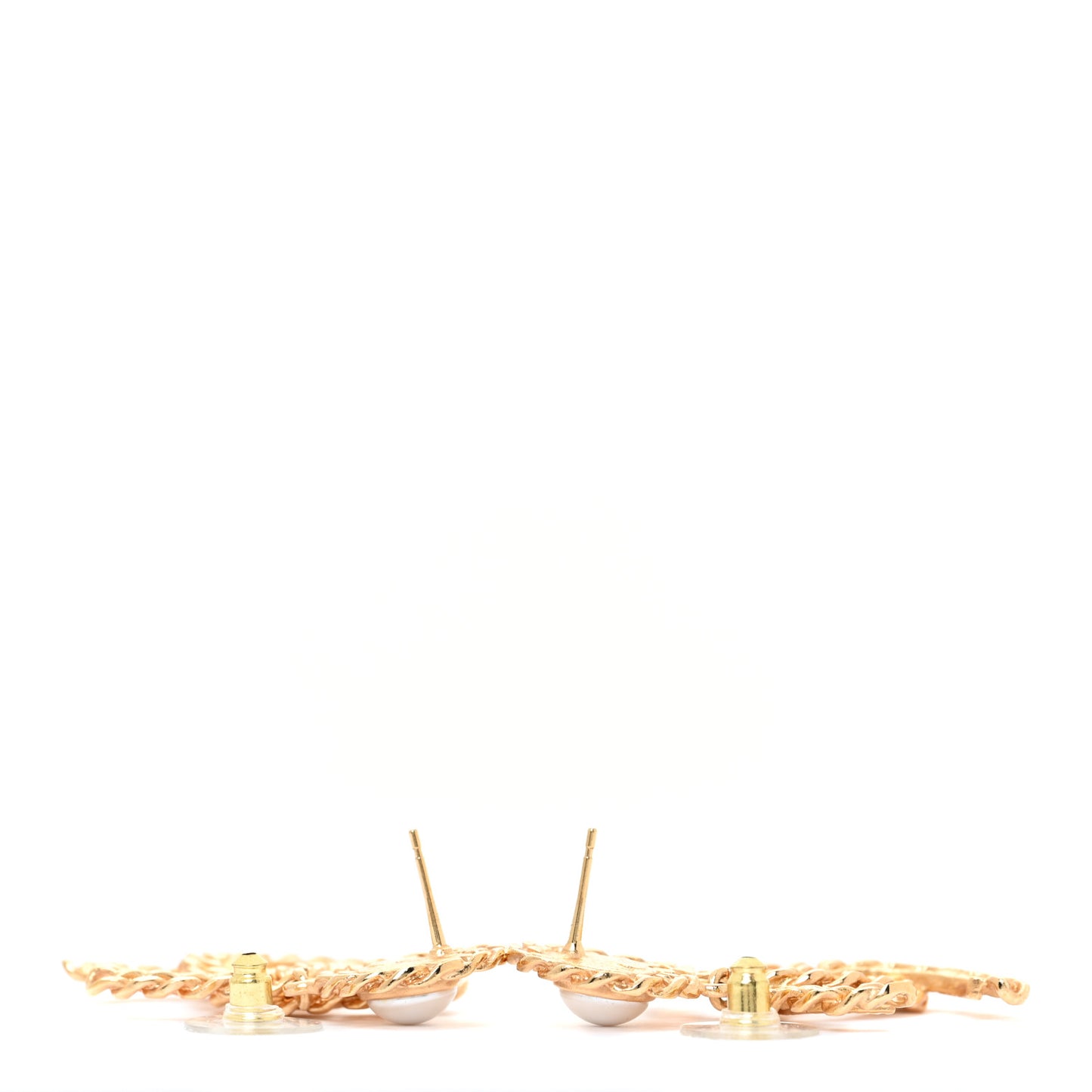 Metal Pearl CC Chain Drop Earrings Gold