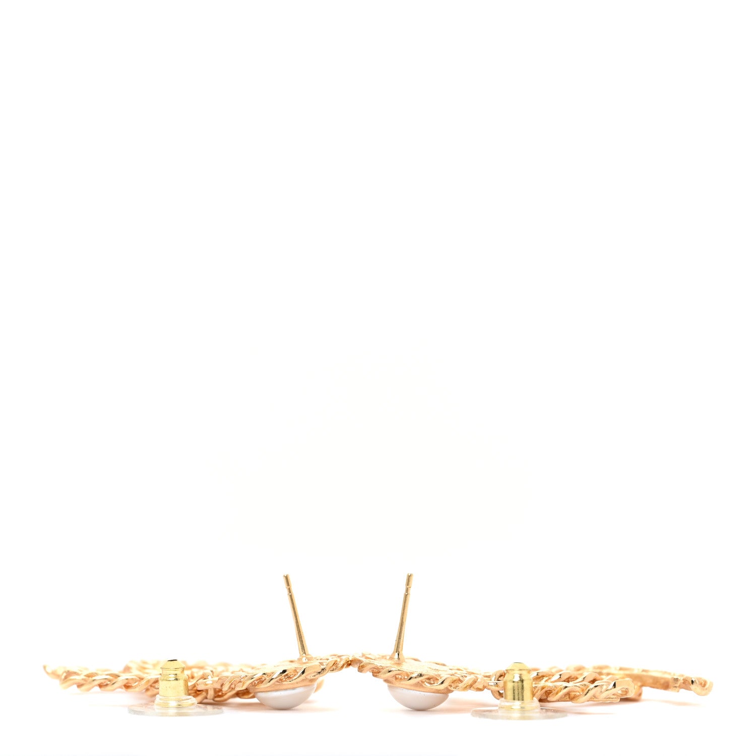 Chanel Metal Pearl CC Chain Drop Earrings Gold 3 of 5
