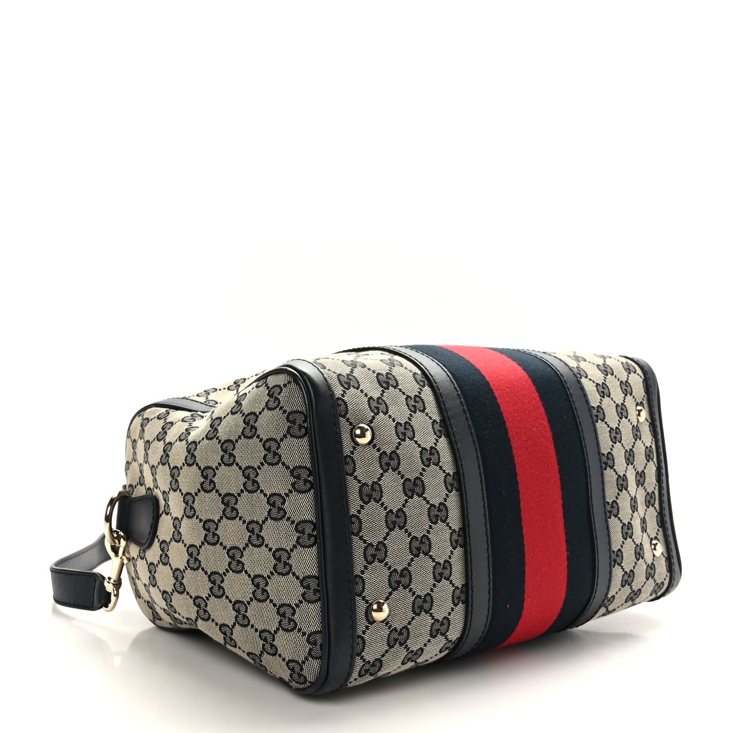 Gucci Monogram Selleria Calfskin Vintage Web Medium Boston Beige Blue 4 of 11