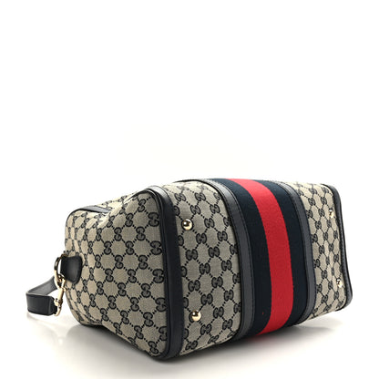 Gucci Monogram Selleria Calfskin Vintage Web Medium Boston Beige Blue 4 of 11