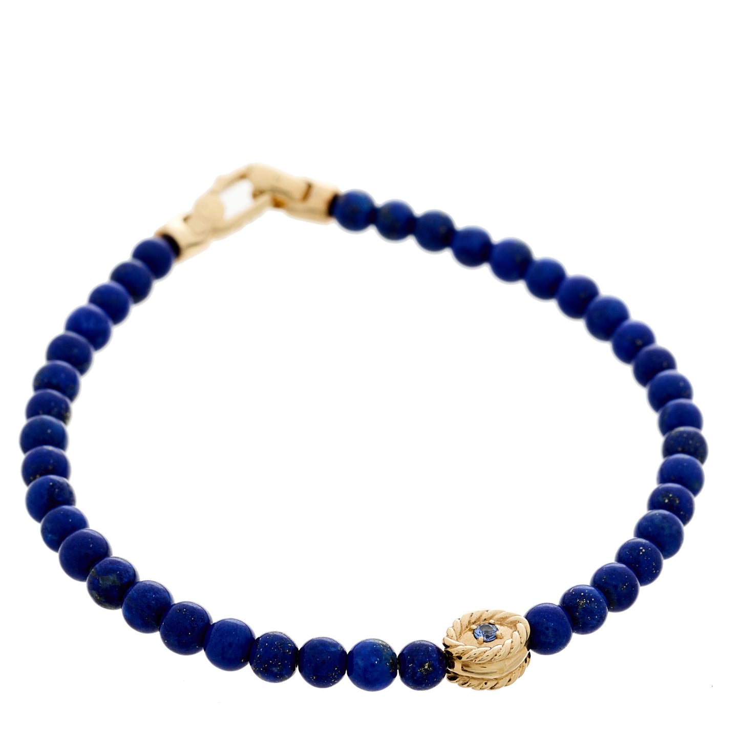 18K Yellow Gold Diamond Lapis Lazuli Blue Sapphire Evil Eye Bead Bracelet