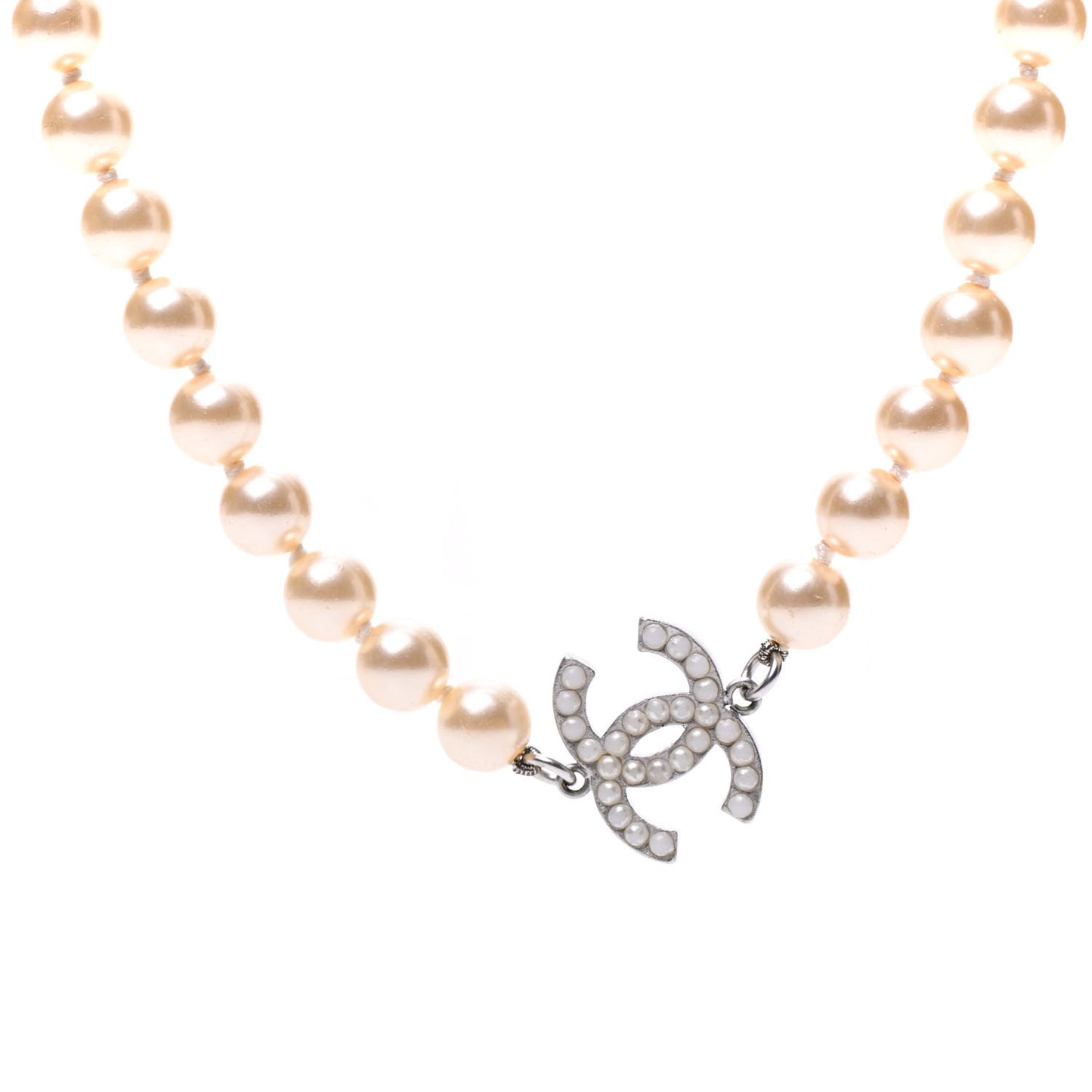 Pearl CC Long Necklace Silver
