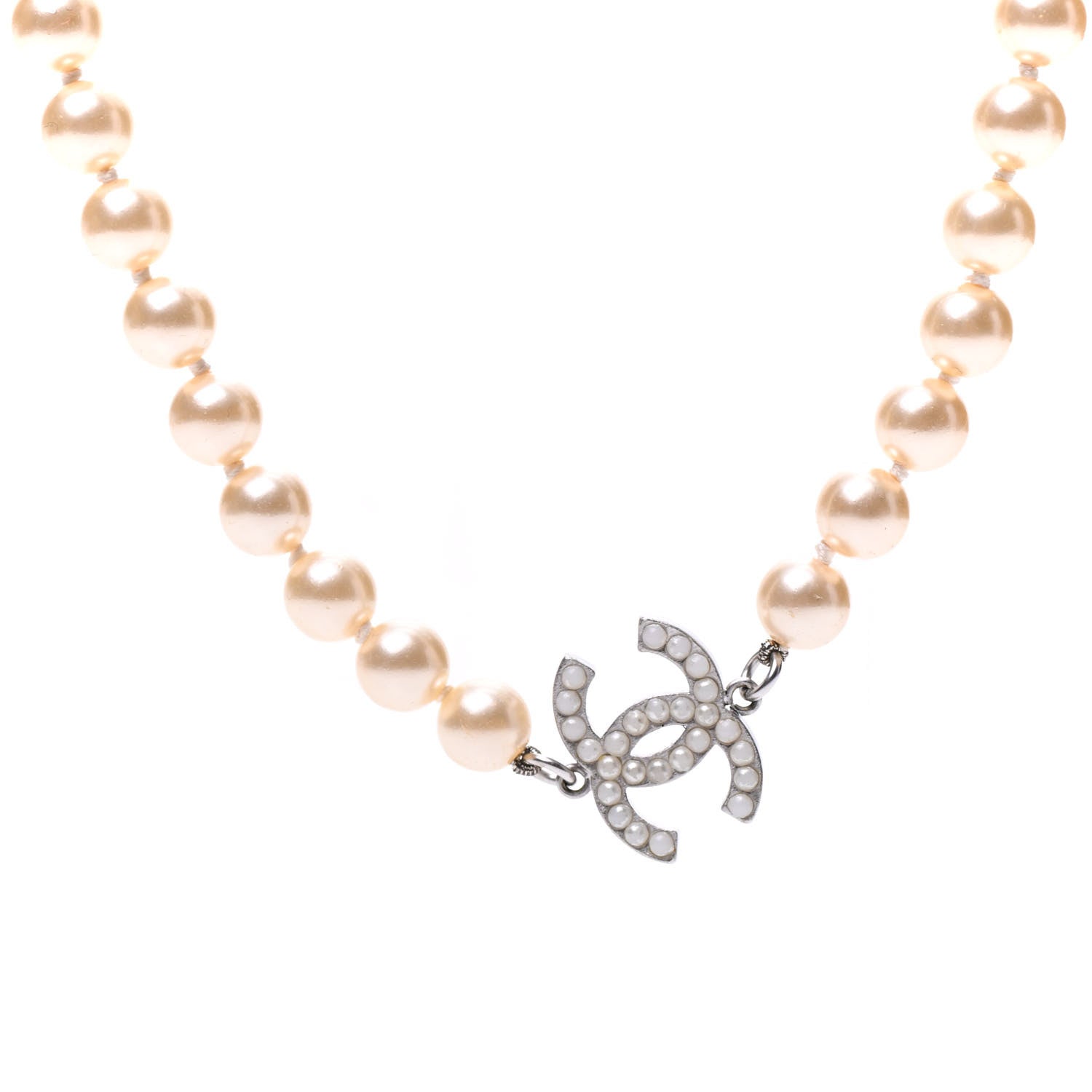 Chanel Pearl CC Long Necklace Silver 4 of 5