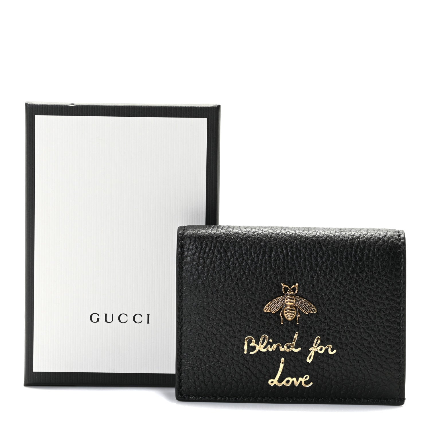 Gucci Pebbled Calfskin Animalier Card Case Black 1 of 20