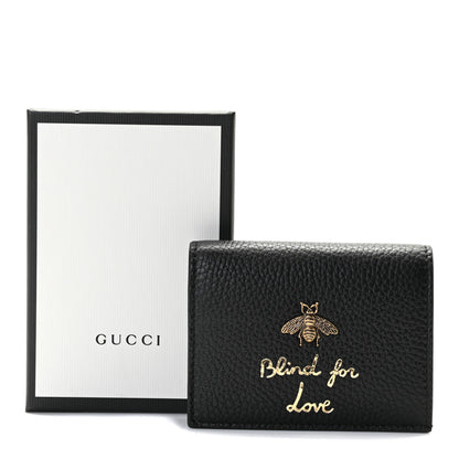 Gucci Pebbled Calfskin Animalier Card Case Black 1 of 20
