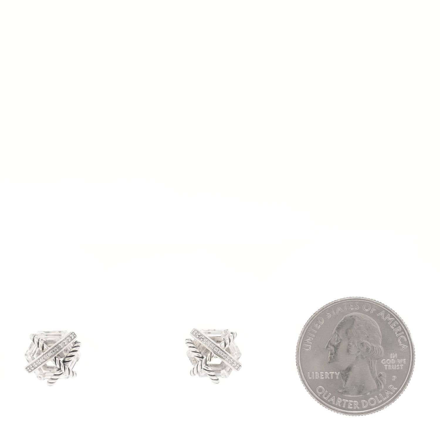 David Yurman Sterling Silver Diamond Crystal 10mm Cable Wrap Earrings 2 of 4