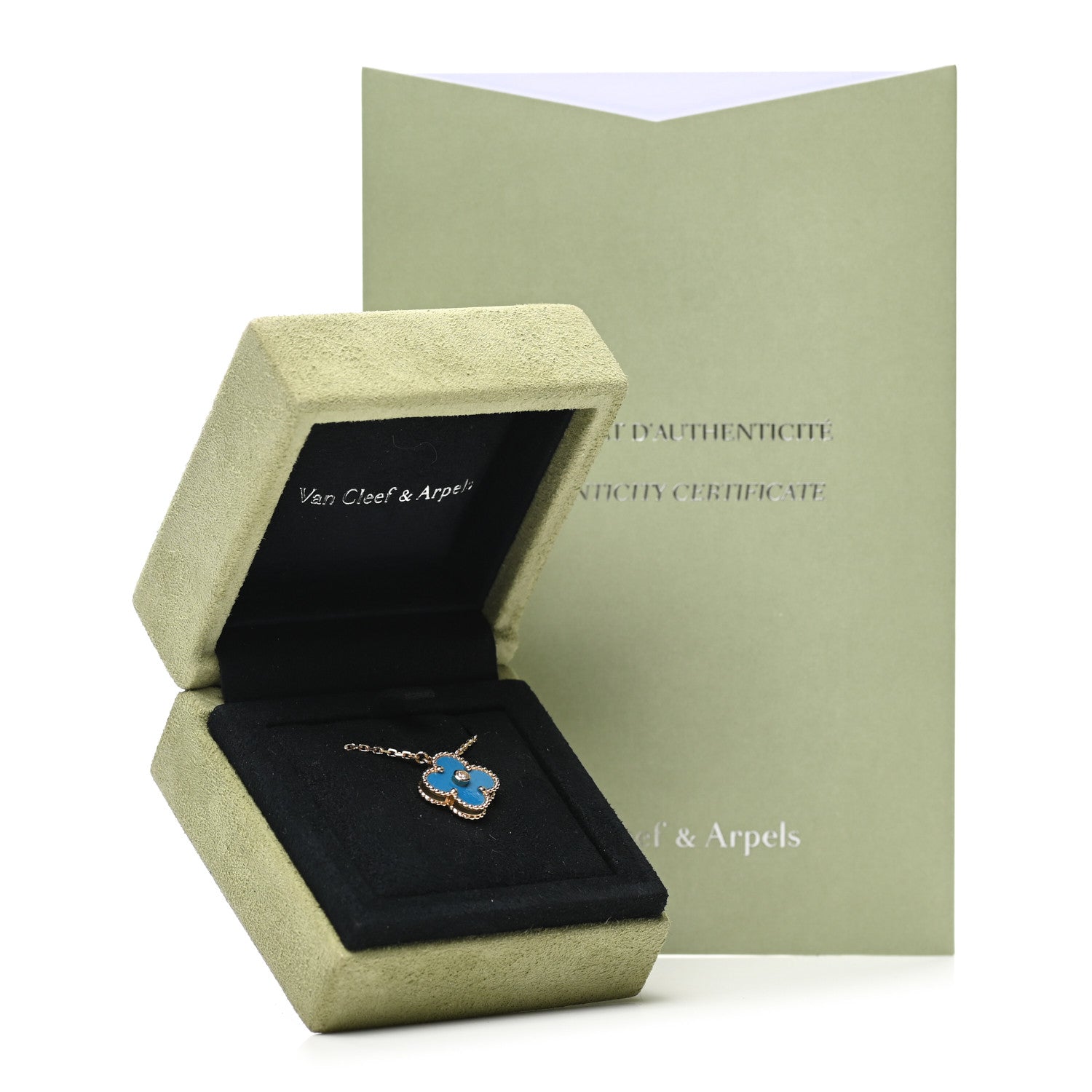 Van Cleef & Arpels 18K Yellow Gold Diamond Celestial Blue Sevres Porcelain Vintage Alhambra Pendant Necklace 7 of 7