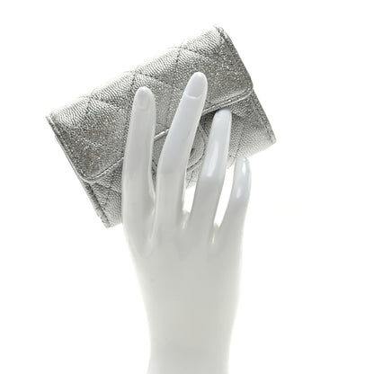 Chanel Metallic Caviar Quilted Classic 4 Key Holder Wallet Silver 2 of 7