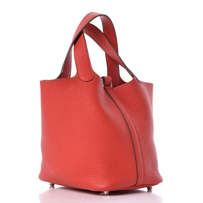 Hermes Taurillon Clemence Picotin Lock 18 PM Rouge Tomate 3 of 12
