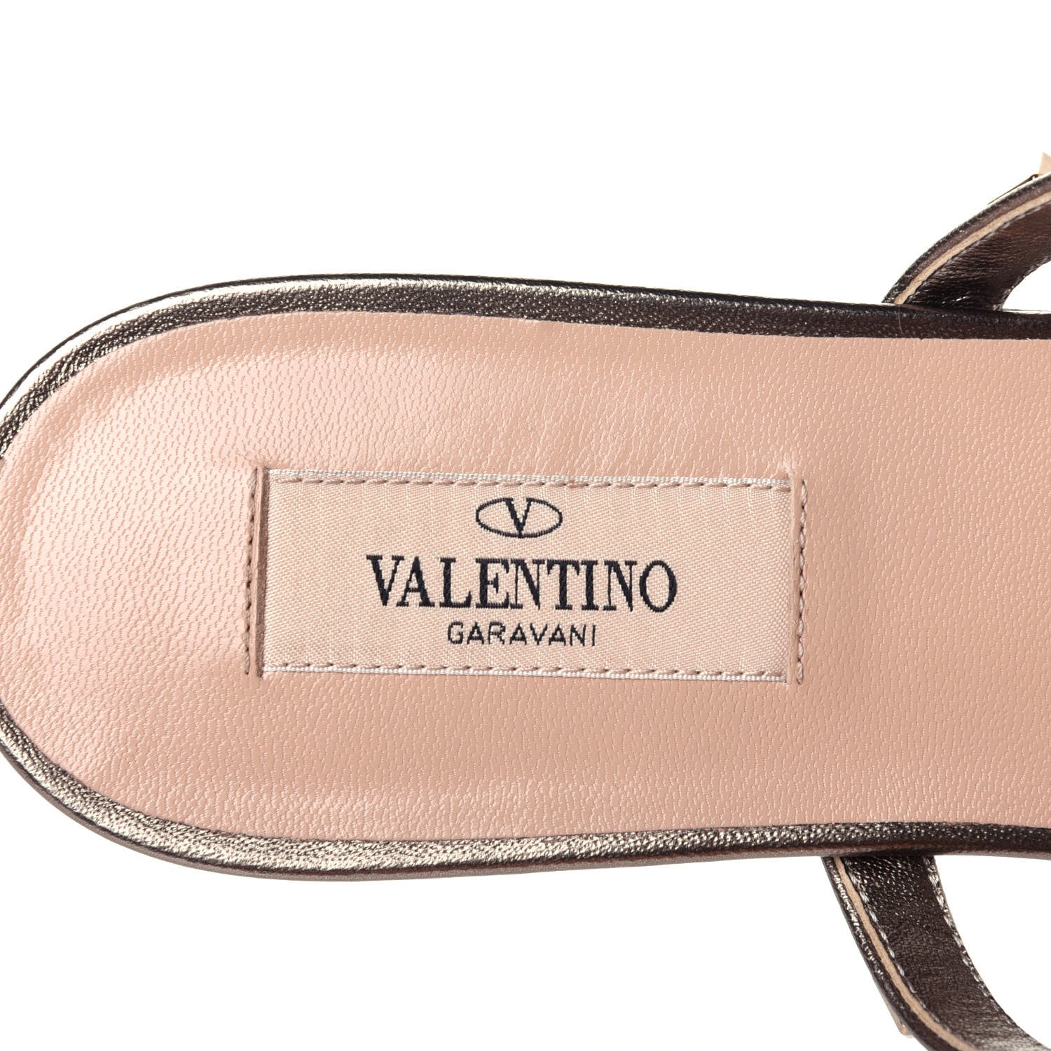 Valentino Garavani Metallic Nappa Rockstud Caged Flat Slide Sandals 38.5 Sasso 8 of 10