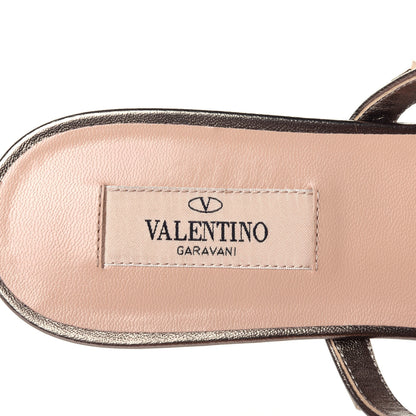 Valentino Garavani Metallic Nappa Rockstud Caged Flat Slide Sandals 38.5 Sasso 8 of 10