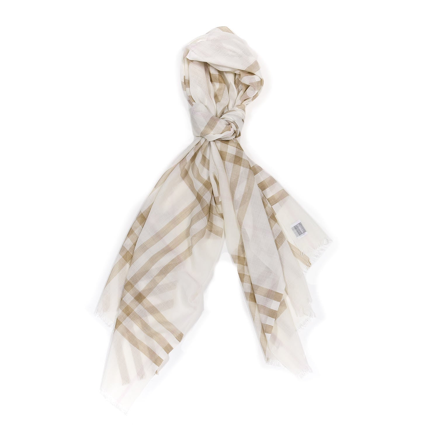 Burberry Wool Silk Gauze Giant Check Scarf White 1 of 4