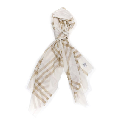 Burberry Wool Silk Gauze Giant Check Scarf White 1 of 4
