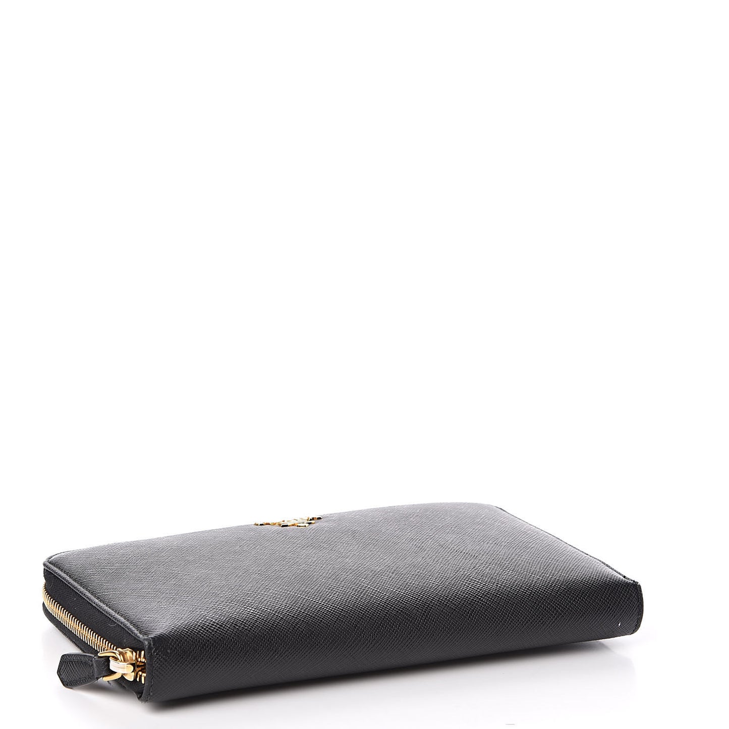Saffiano Metal Large Zip Around Travel Wallet Black