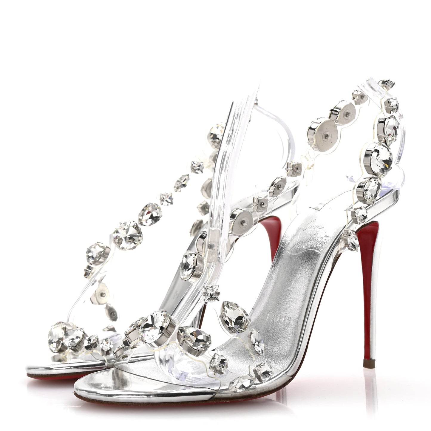 Laminated Calfskin PVC Jewel Rosalie 100 Sandals 37 Silver