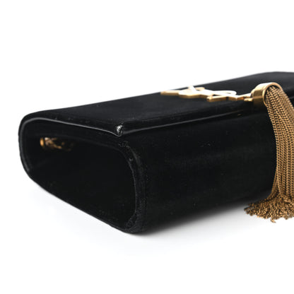 Saint Laurent Velvet Small Monogram Kate Tassel Shoulder Bag Black 6 of 9