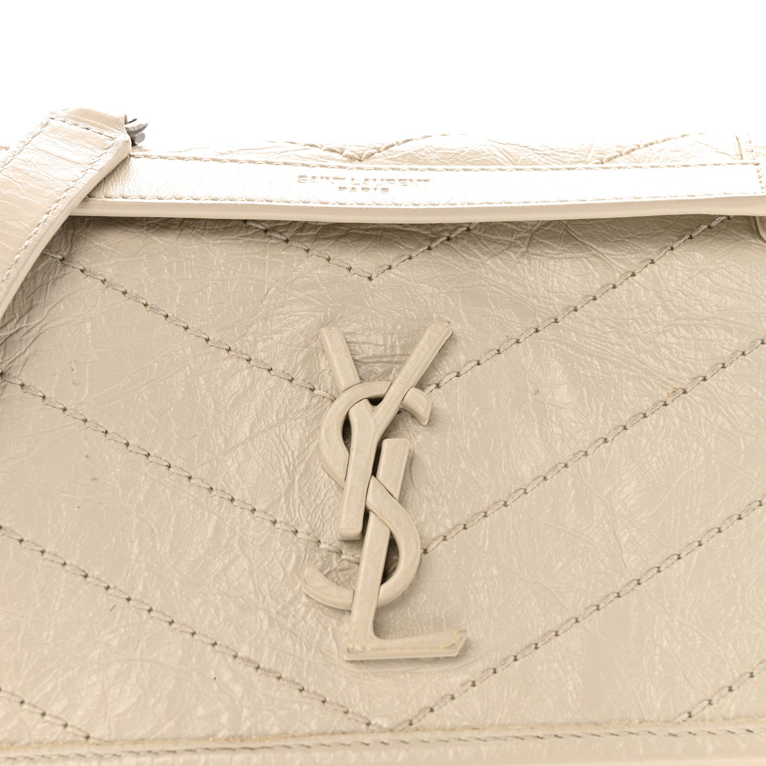 Saint Laurent Crinkled Calfskin Matelasse Monogram Baby Niki Chain Satchel Crema Soft 8 of 13