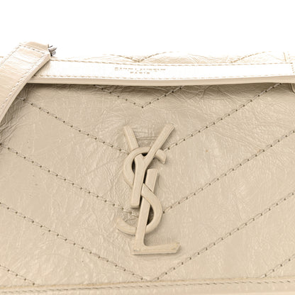 Saint Laurent Crinkled Calfskin Matelasse Monogram Baby Niki Chain Satchel Crema Soft 8 of 13