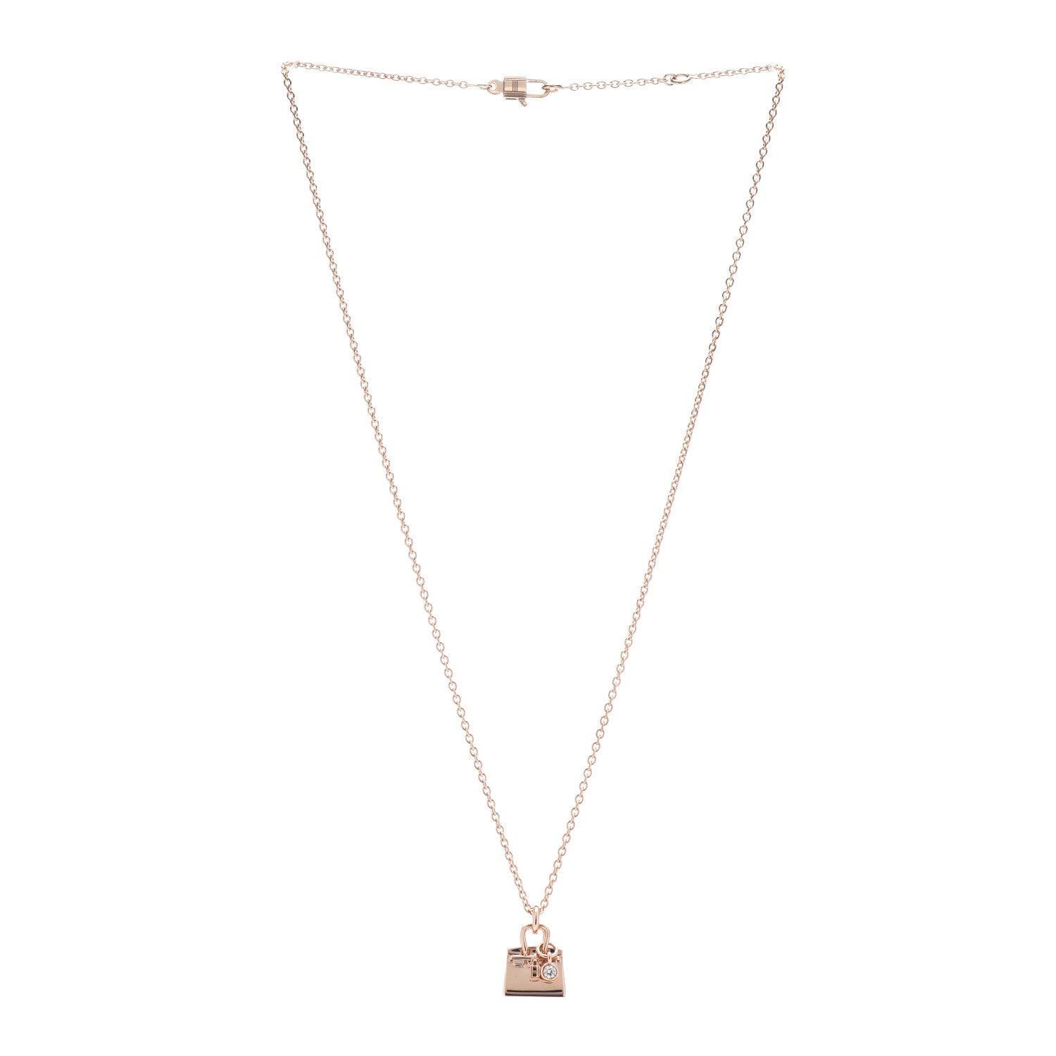Hermes 18K Rose Gold Diamond Birkin Pendant Necklace 3 of 5