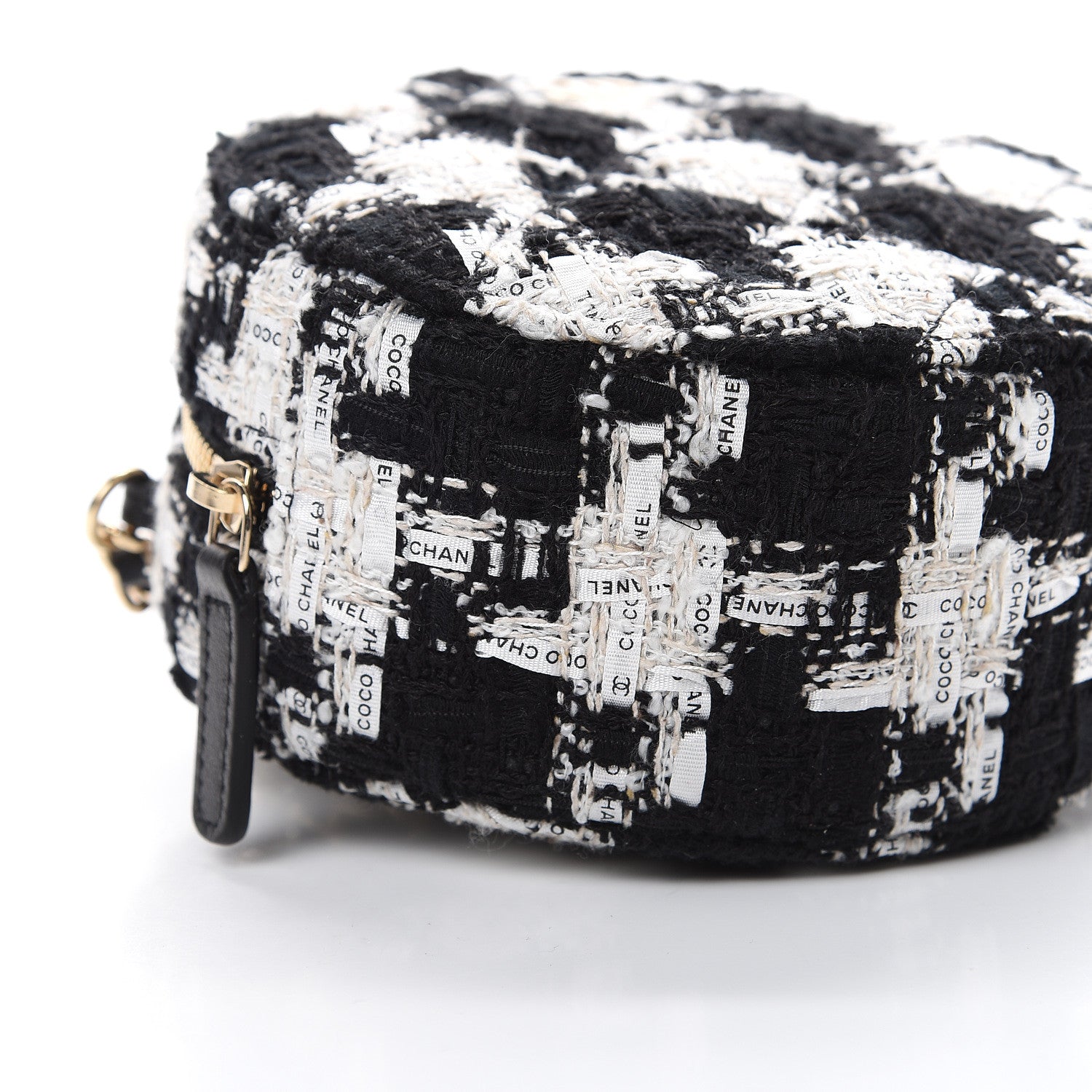 Chanel Tweed Quilted Round Clutch With Chain Black Ecru White 8 of 10
