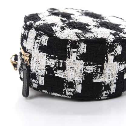 Chanel Tweed Quilted Round Clutch With Chain Black Ecru White 8 of 10