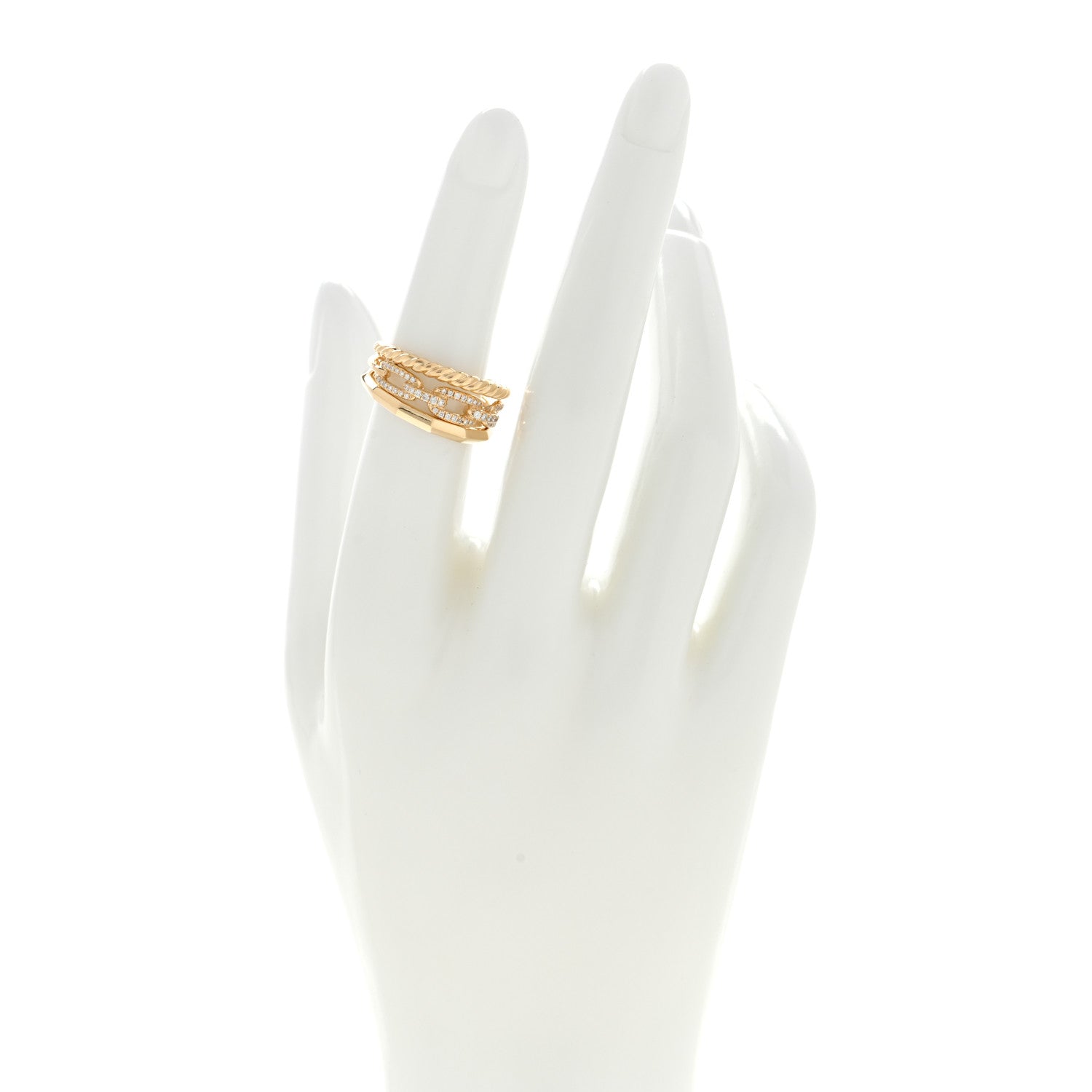 David Yurman 18K Yellow Gold Diamond 9.5mm Stax Three-Row Ring 51 5.75 2 of 4