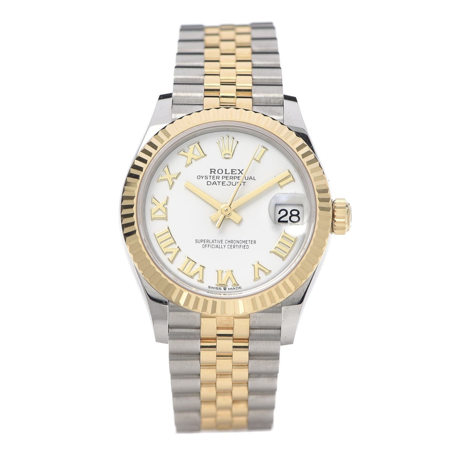 Rolex Stainless Steel 18K Yellow Gold 31mm Oyster Perpetual Datejust Watch White Roman 278273 1 of 7
