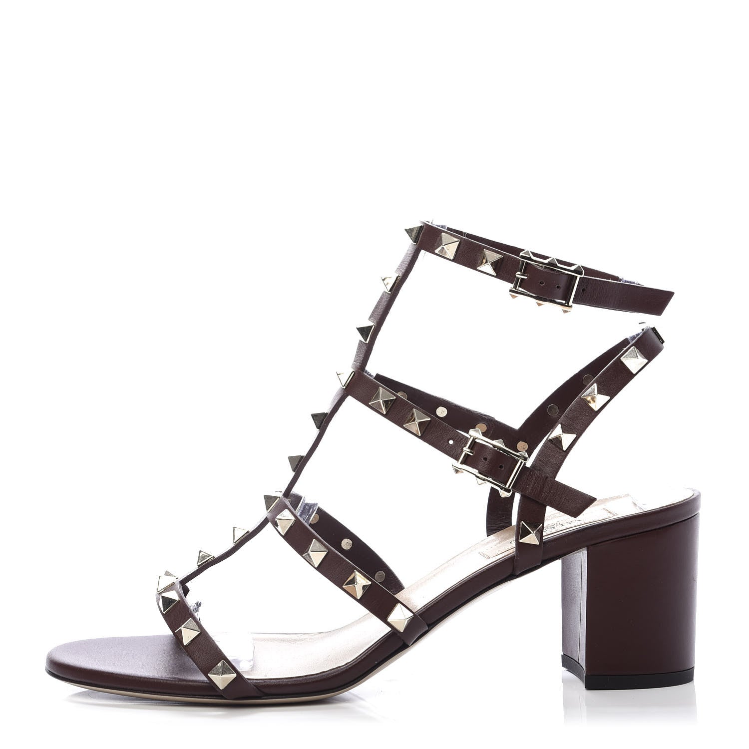 Valentino Garavani Calfskin Rockstud 60mm City Sandals 40 Light Brown 1 of 7