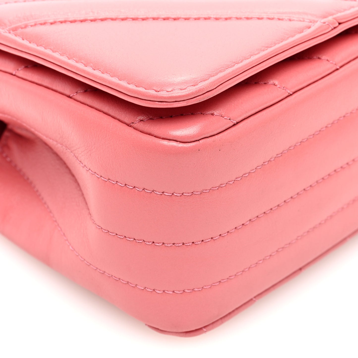 Calfskin Chevron Quilted Mini Statement Flap Pink