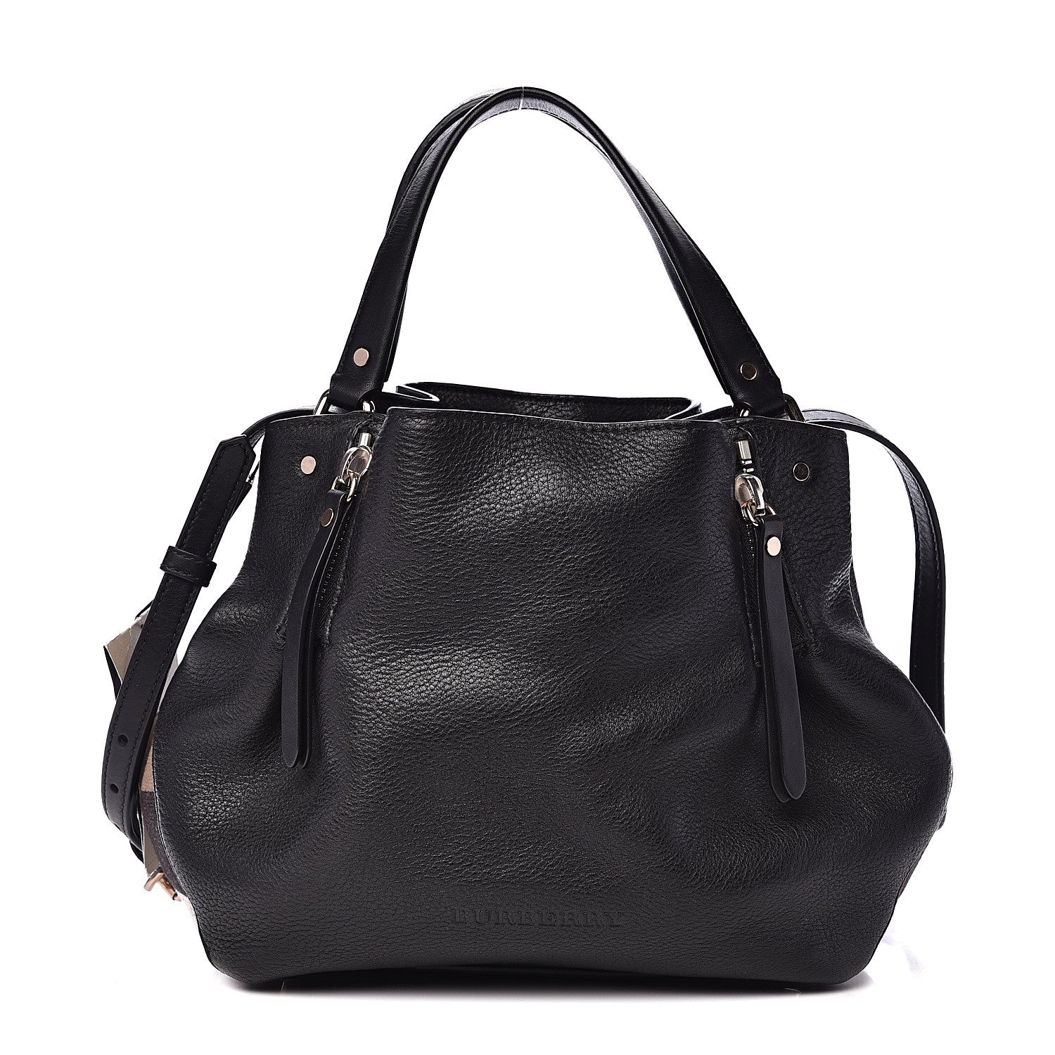 Burberry Grainy Calfskin House Check Small Maidstone Black 1 of 11