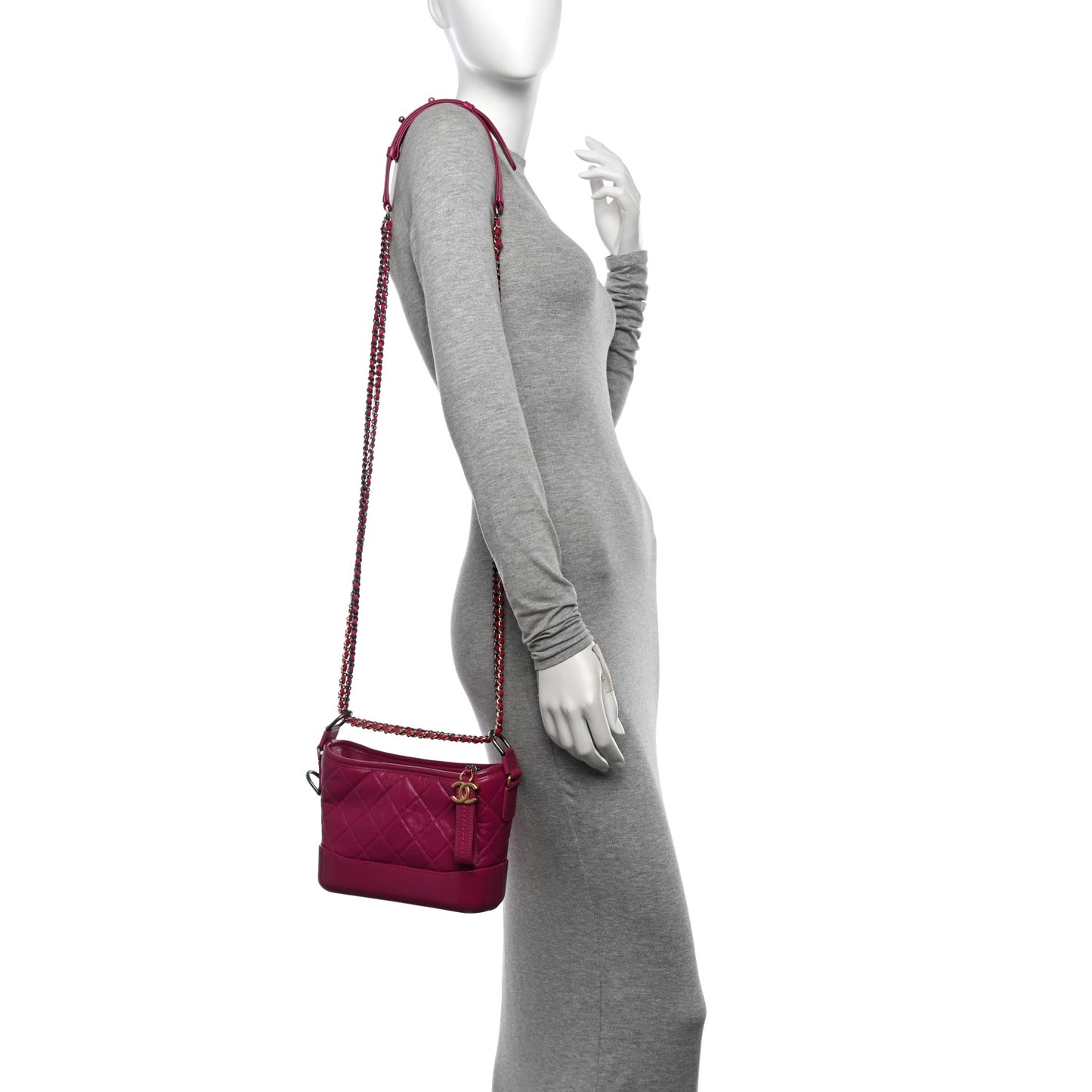Aged Calfskin Quilted Small Gabrielle Hobo Fuchsia