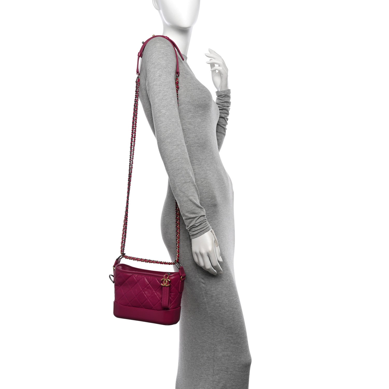 Chanel Aged Calfskin Quilted Small Gabrielle Hobo Fuchsia 2 of 10