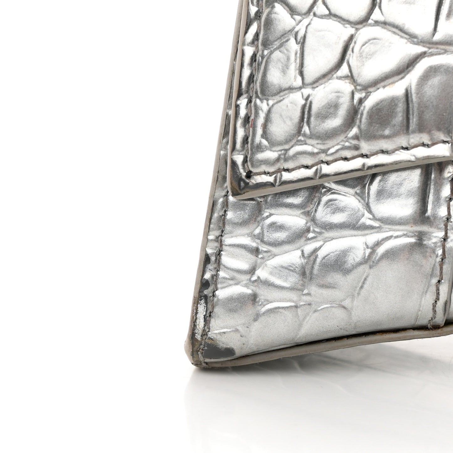 Metallic Calfskin Crocodile Embossed Hourglass Top Handle Bag XS Silver