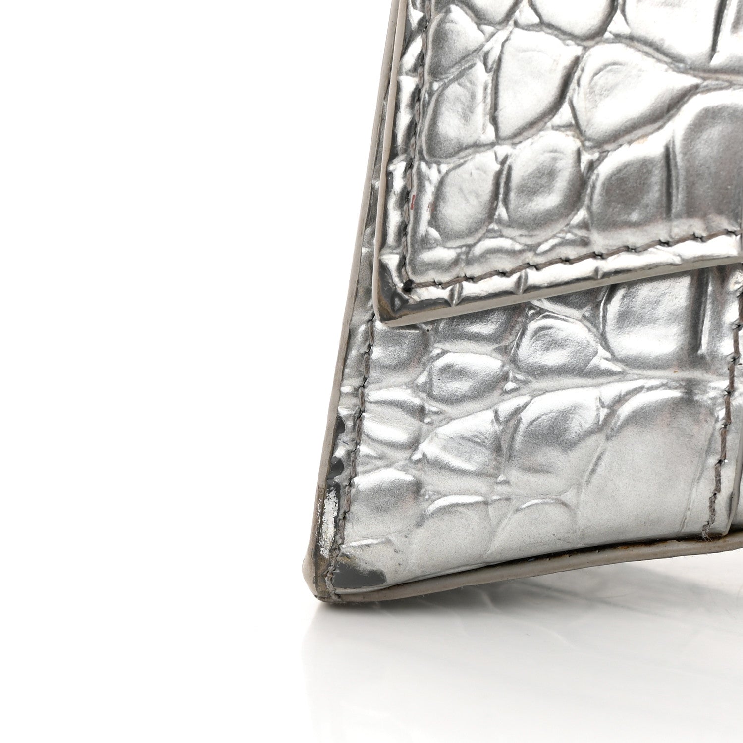 Balenciaga Metallic Calfskin Crocodile Embossed Hourglass Top Handle Bag XS Silver 17 of 27