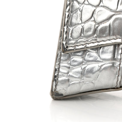 Balenciaga Metallic Calfskin Crocodile Embossed Hourglass Top Handle Bag XS Silver 17 of 27