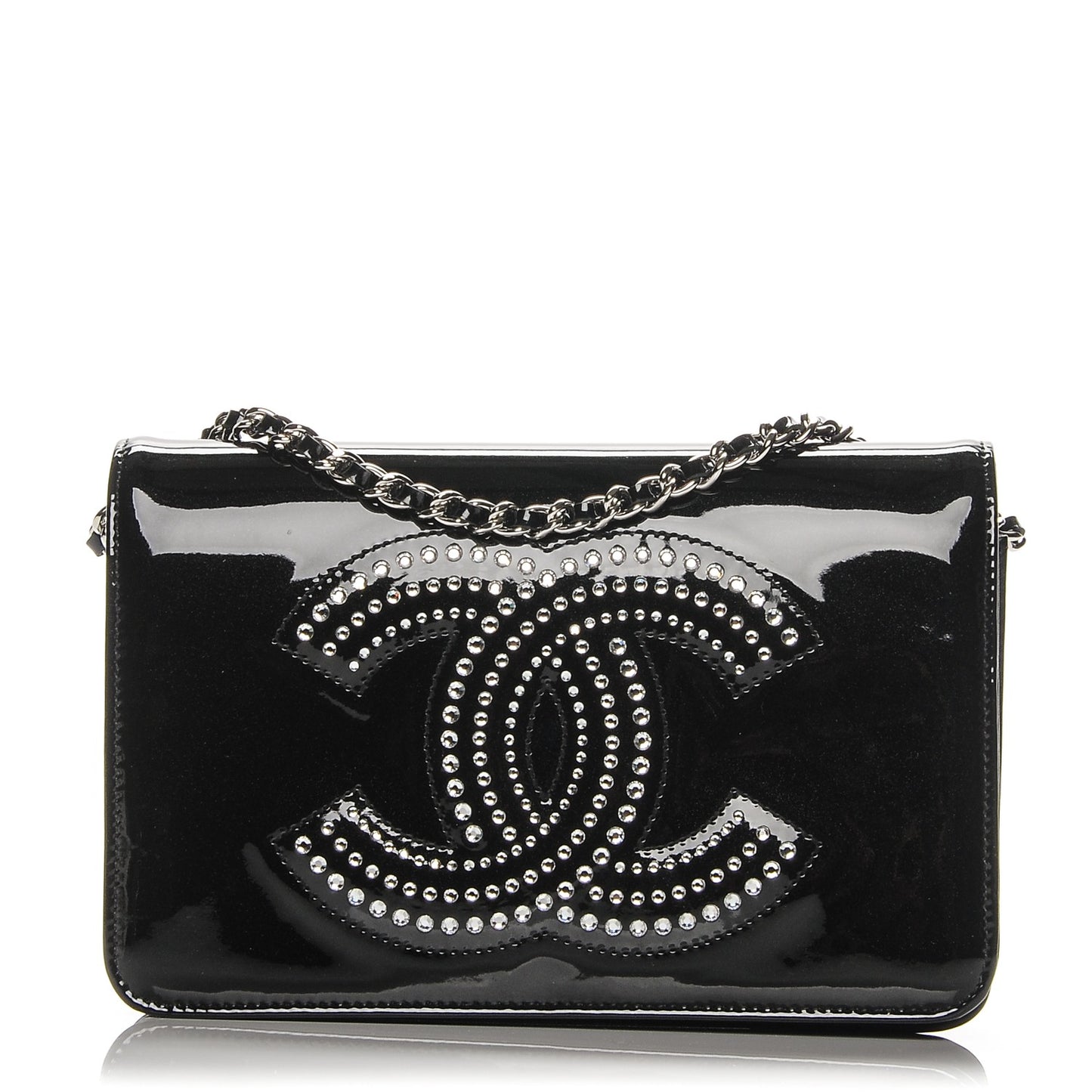 Patent Strass Wallet On Chain WOC Black