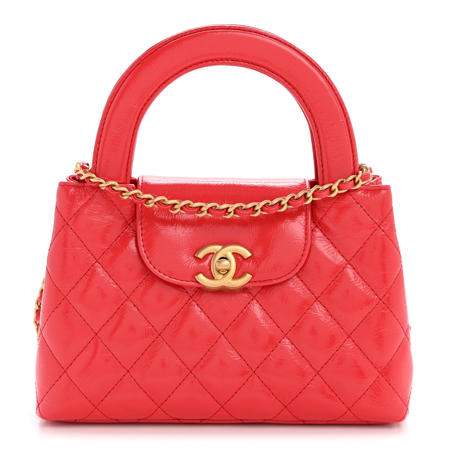 Chanel Shiny Aged Calfskin Quilted Nano Kelly Shopper Red 1 of 12