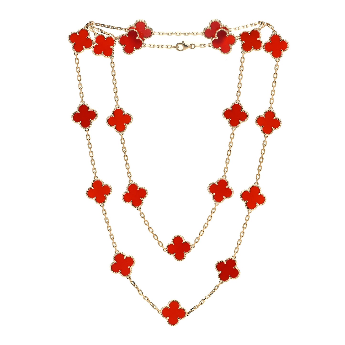 18K Yellow Gold Carnelian 20 Motifs Vintage Alhambra Necklace